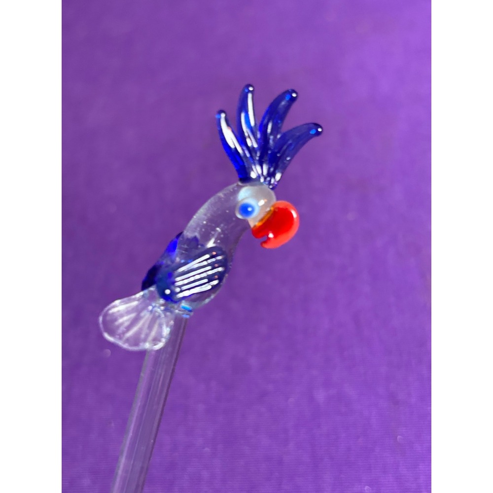 Set of 7 Unique Glass Cocktail Stirrers Swizzle Stick Parrot Dice Barware VTg - Picture 4 of 7